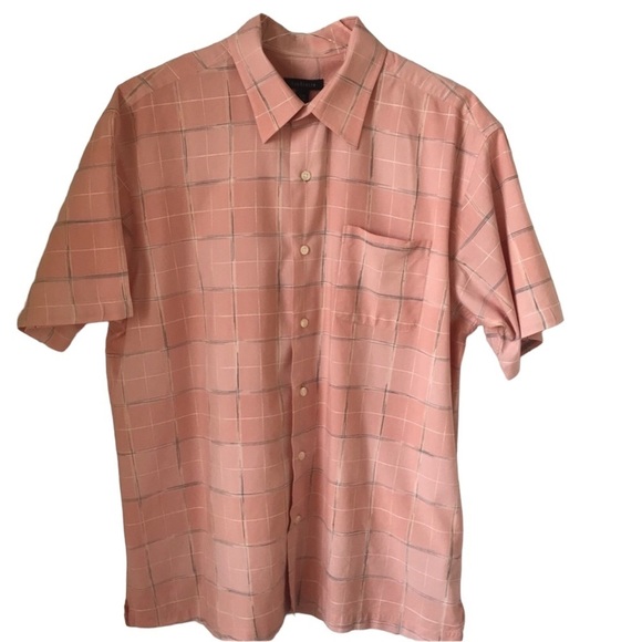 Van Heusen size L men’s short sleeve square hem peach color button up sh… - Picture 1 of 5